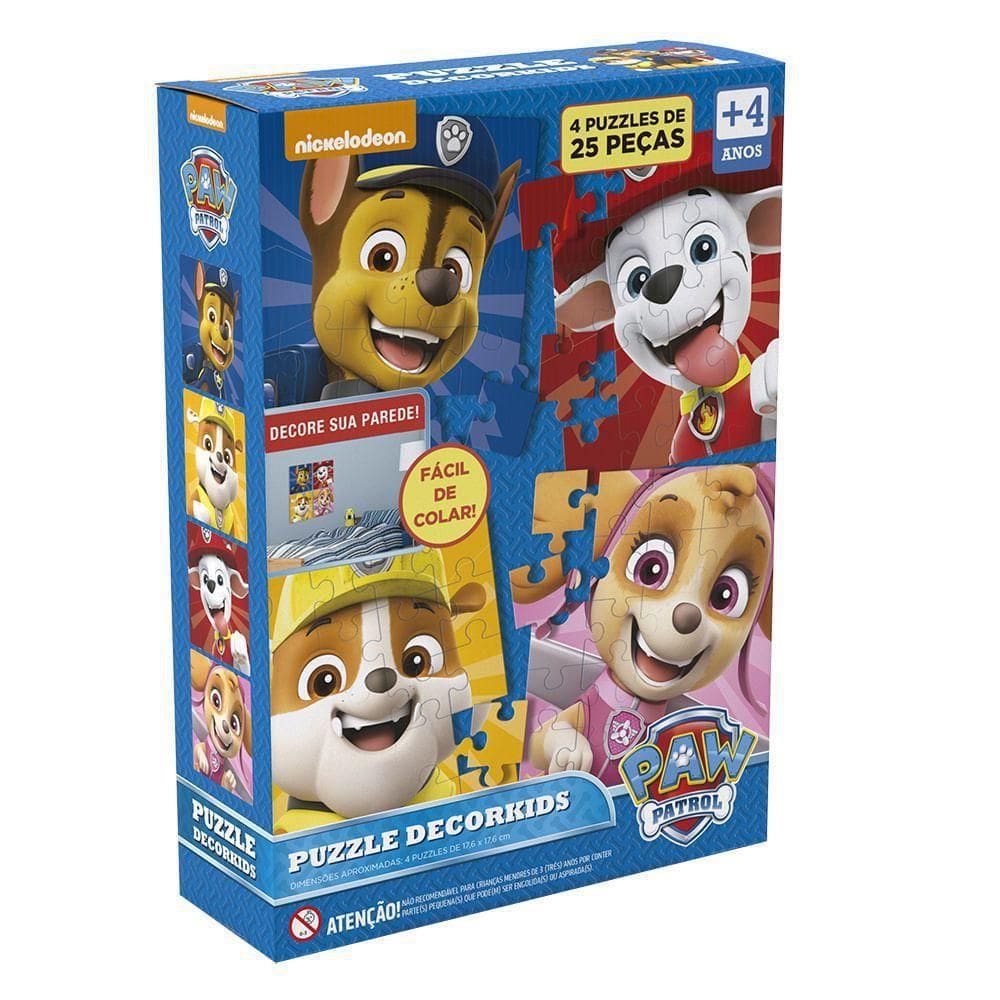 Kit 4 Puzzles Decorativos Quebra Cabeça Patrulha Canina Grow