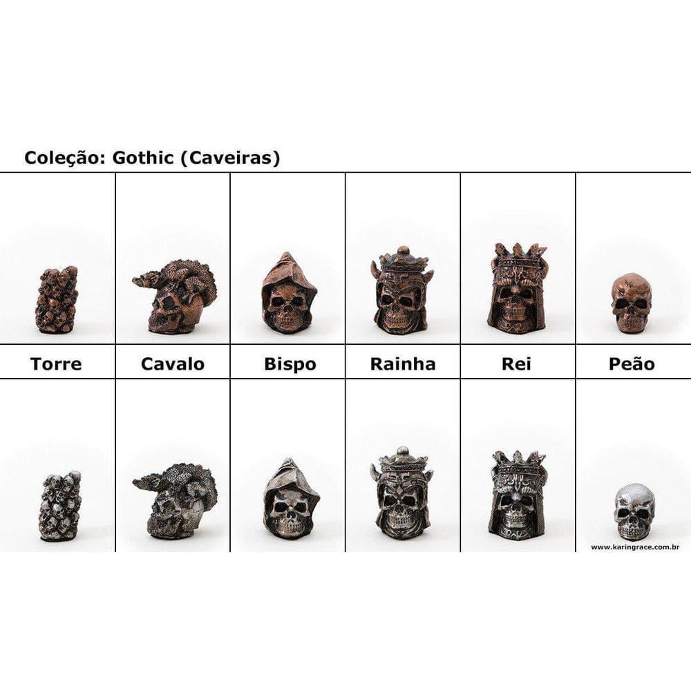 Peças De Xadrez Em Resina - Coleção Caveiras Gótica