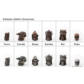 Peças De Xadrez Em Resina - Coleção Caveiras Gótica