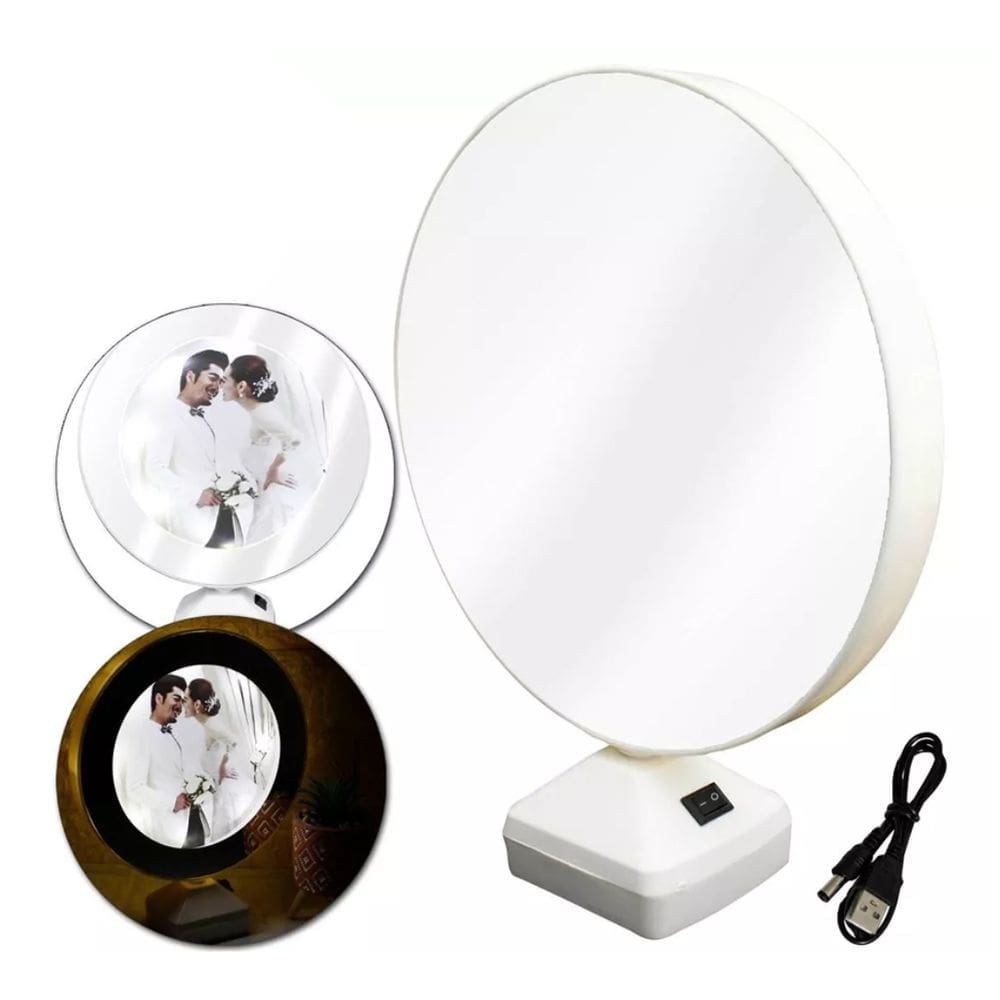 Porta Retrato LED Espelho Mágico De Mesa Branco Redondo CBRN20737