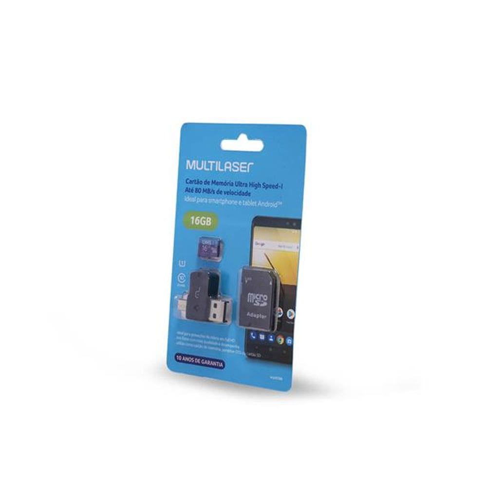 Adaptador Dual para Celular e USB com SD 16gb Classe 10