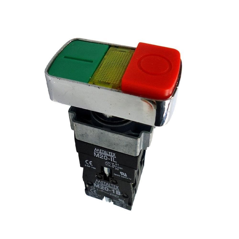 Botão Duplo Metaltex M20ITL-Y7-1C 22mm - Verde/Vermelho