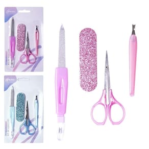 Kit Manicure Tesoura + Espatula Cuticula Acessorio 4 Pecas