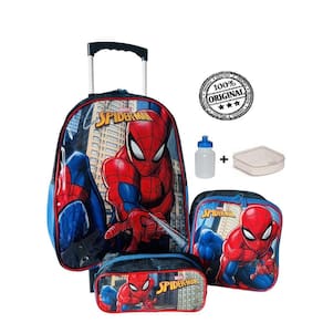 Mochila Homem Aranha De Rodinhas + Estojo + Lancheira