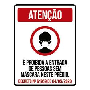 Kit 5 Placa Proibido Entrada Pessoas Sem Máscara Prédio36X46