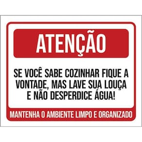 Kit 10 Placas Atenção Sabe Cozinhar Lave Louça Desperdice