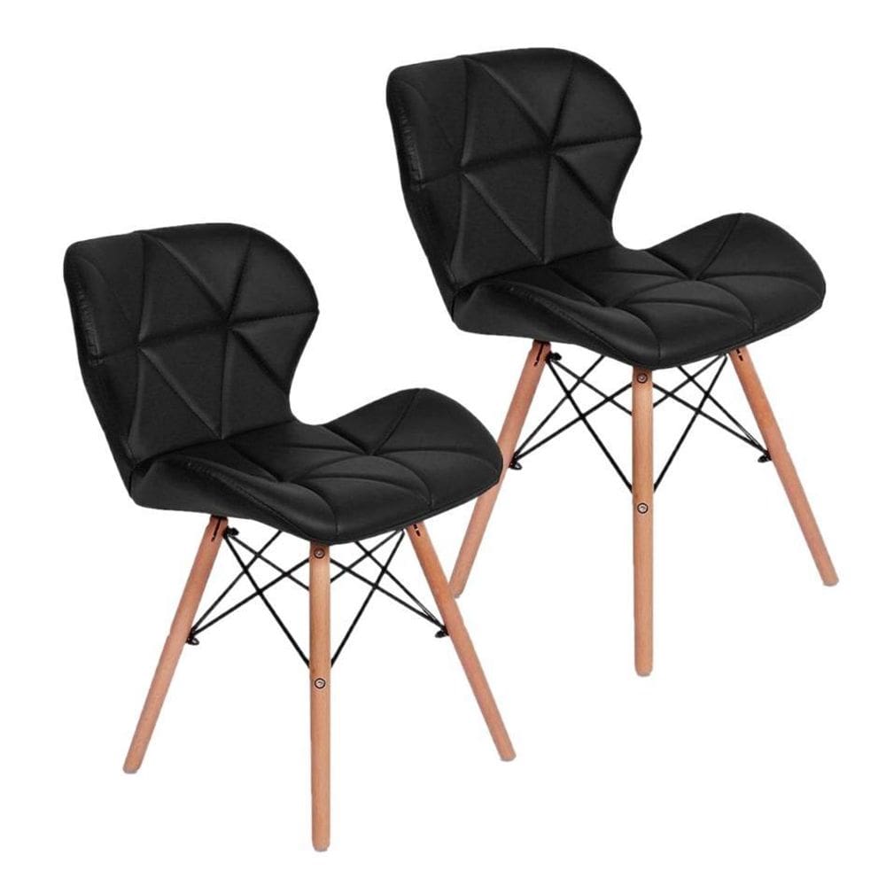 Kit 2 Cadeiras Charles Eames Eiffel Slim Wood Estofada Preta