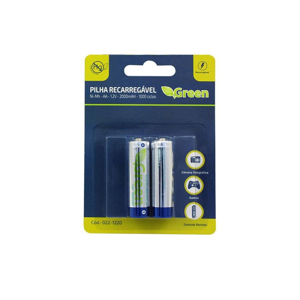 Pilhas Recarregáveis 1.2V Aa 2000Mah - 2 Pcs Green 022-1220