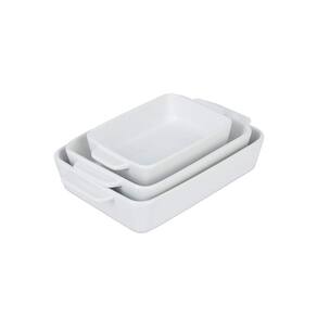 Kit 3 Travessa Ceramica Branca Assadeira Com Alça Mesa