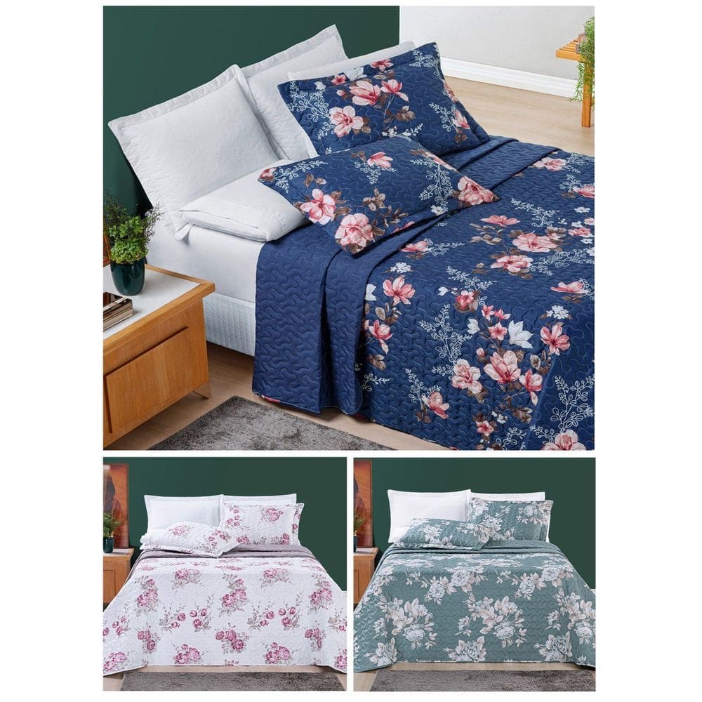 Kit Colcha Casa Xique Queen Size Nyla Dupla Face - Verde