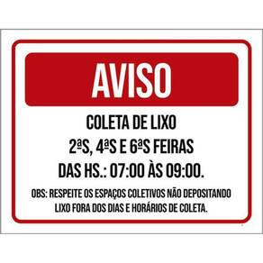 Kit 5 Placas Sinalização - Aviso Coleta Lixo Vermelha