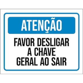 Kit 10 Placas Favor Desligar Chave Geral Ao Sair