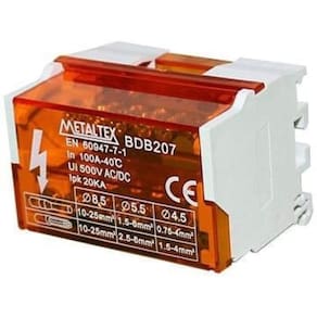 Bloco Distribuição 100A 2Polos 7 Teminais Bdb207 Metaltex