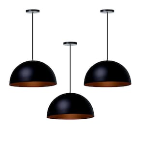 Kit 3 Lustres Pendentes Meia Lua Preto 40 Cm