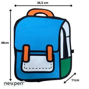 Mochila Bolsa Escolar 2D Desenho Cartoon Newpen Azul Grande