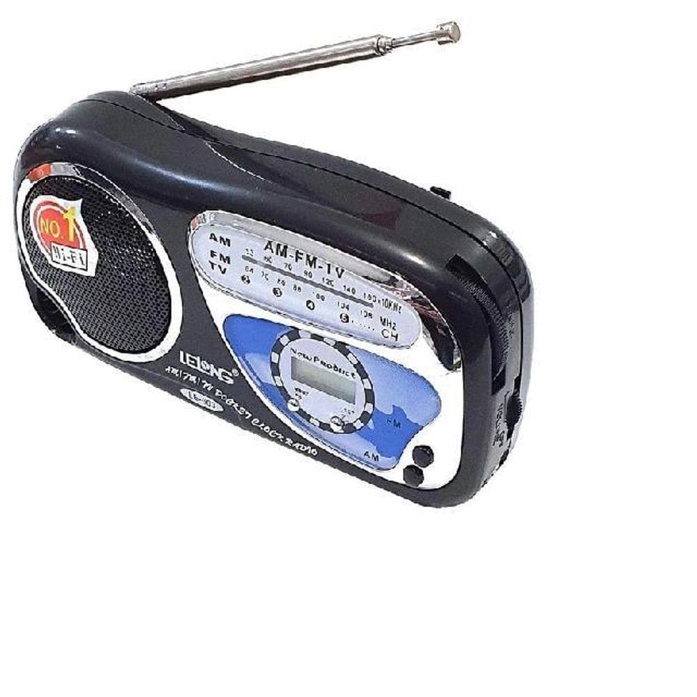 Rádio Portátil Am/Fm/TV - 3W - Pilhas AA - Fone - Relógio