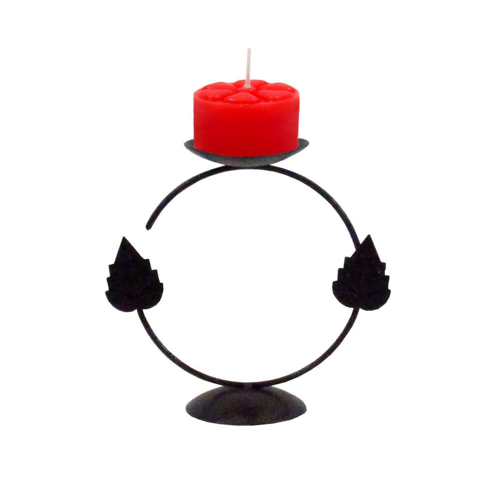 Castiçal 2 Folhas Com Vela Vermelha Candelabro Mesa Ceia