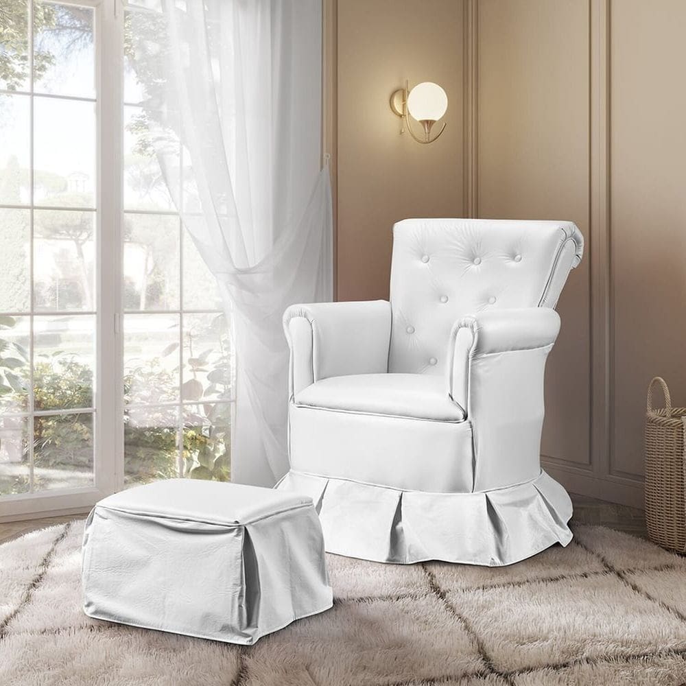 Poltrona de Amamentação Nana com Balanço e Puff Branco
