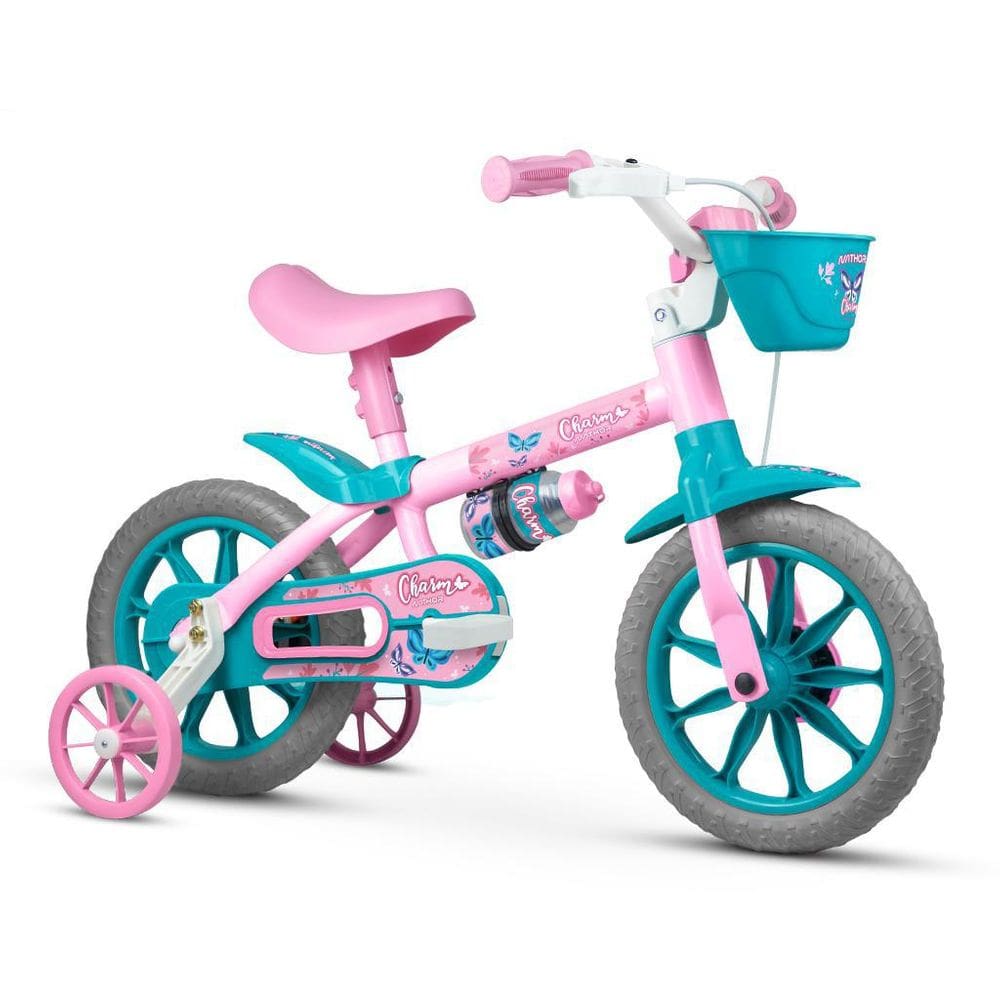 Bicicleta Infantil Aro 12 Com Rodinhas Nathor Charm Rosa