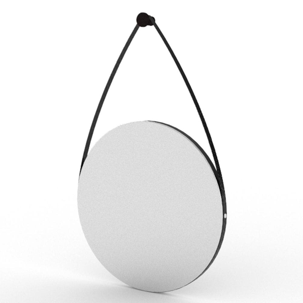 Espelho Adnet Wood Preto Alça Corino Preto 38 Cm