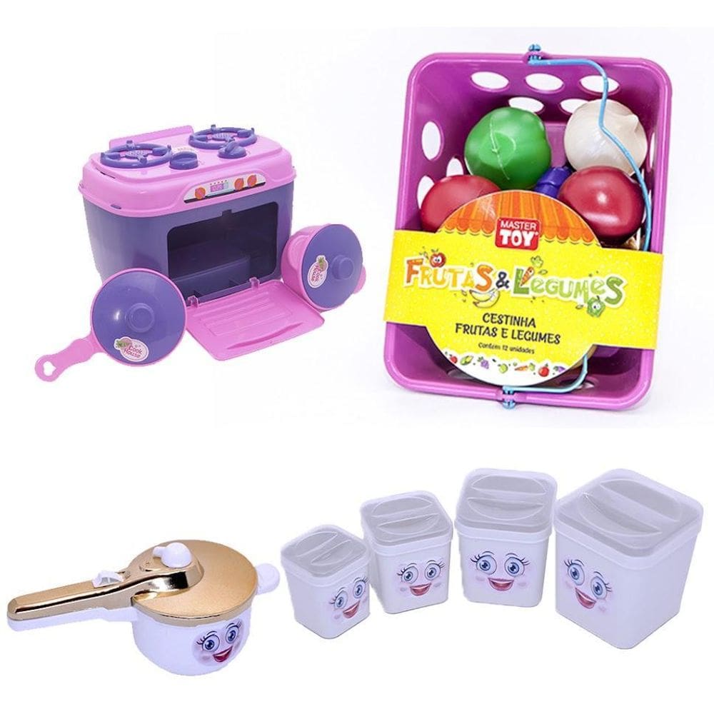 Kit Menina Infantil Cozinha Fogão 21Peças