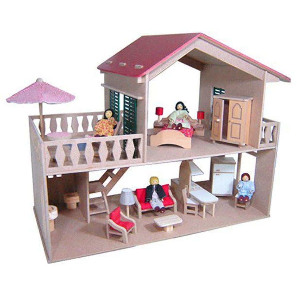 Casa De Boneca Com Piscina Com Móveis Madeira 2 Andares