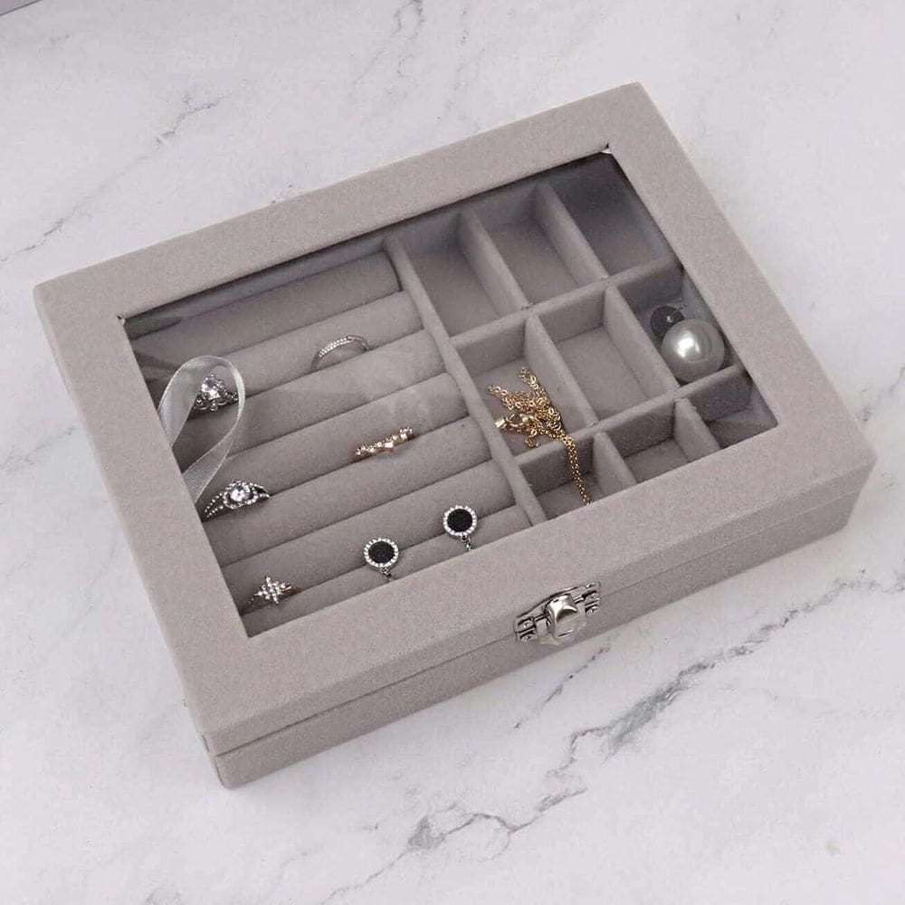 Porta Joiasorganizador Divisórias Anel Cordão Brinco Cinza