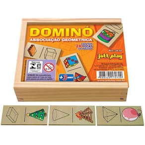 Dominó Geométrico - Jogo de Madeira 28 Peças 16x13x3,5cm