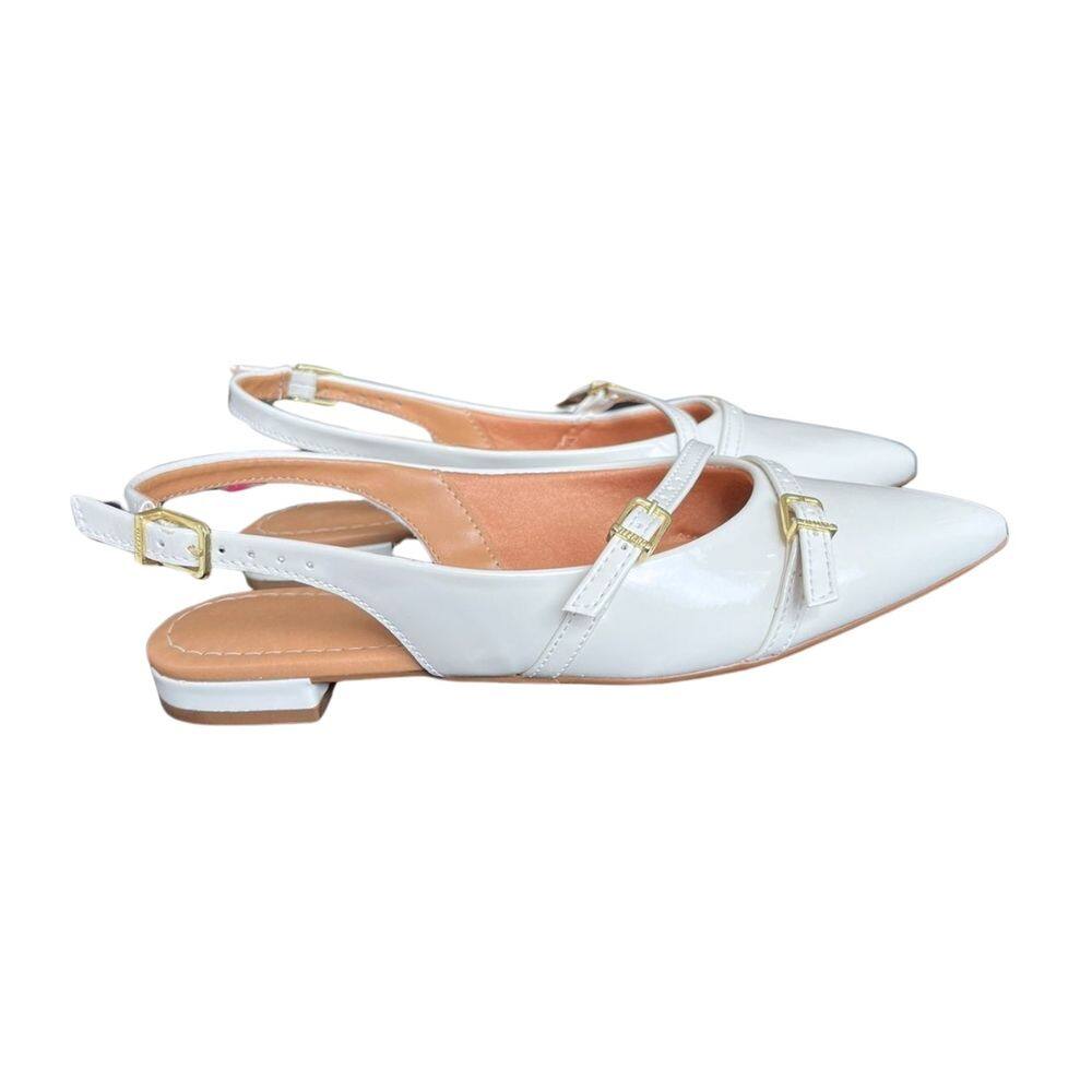 Sapatilha Slingback Aberta Feminina Fivela Verniz Vizzano