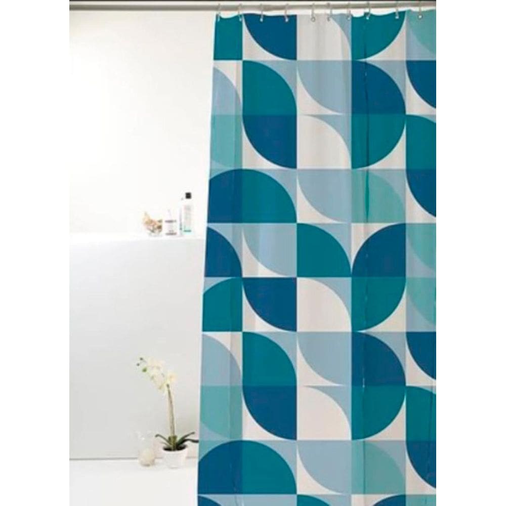 Cortina Box Poliester Geometrica 198X180Cm Ondas Azul