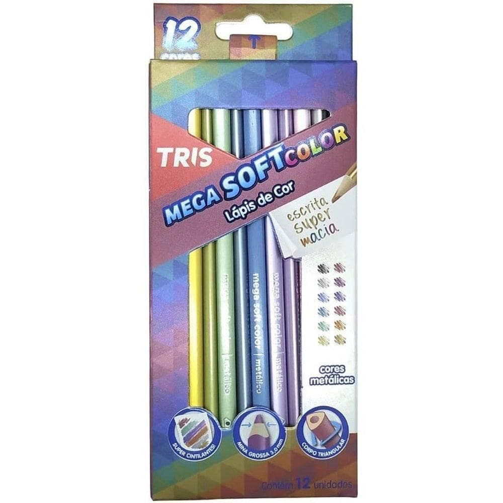 Lapis De Cor Mega Soft Color 12 Cores Metalicas Tris