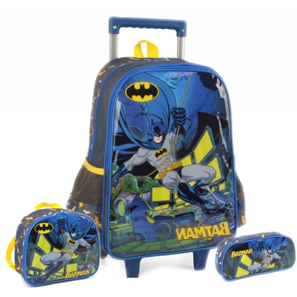 Kit Mochila Batman De Rodas Com Lancheira E Estojo Escolar