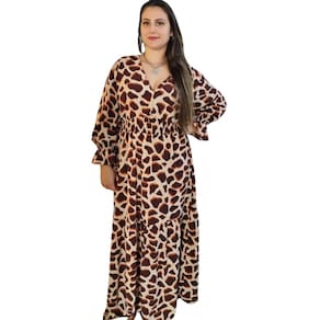 Vestido Longo Estampado Animal Print Manga Lastek Vitoria Domenica