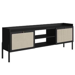 Rack 2 Portas Oslo Artesano 183 cm (largura) MDP Nero Palha Sintética Bege Pé Madeira Maciça
