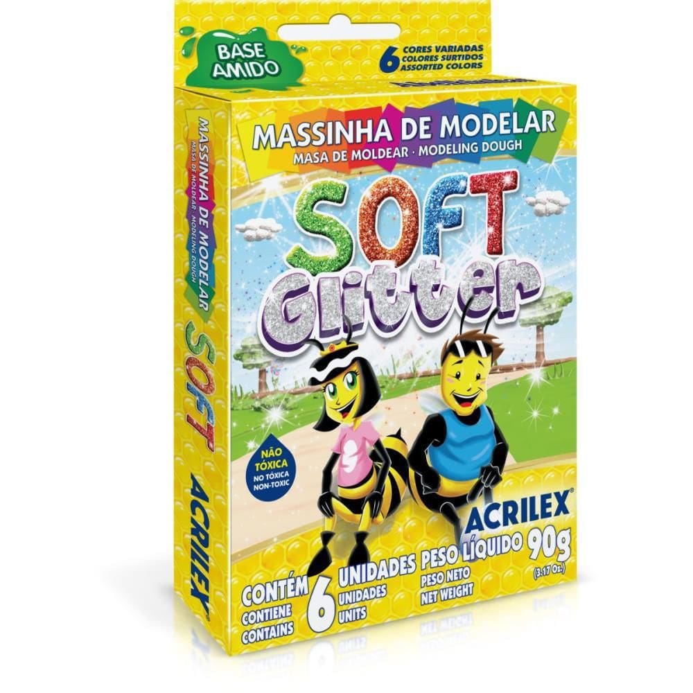 Massa Para Modelar Soft 06 Cores 90G Gliter Acrilex 6Un
