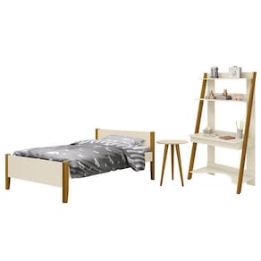 Jogo de Quarto Infantil Simba Estante Escrivaninha, Cama e Mesa de Canto Theo com Pés Amadeirado - Reller Móveis