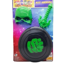 Kit Herói Verde Com Mascara E Espada E Escudo