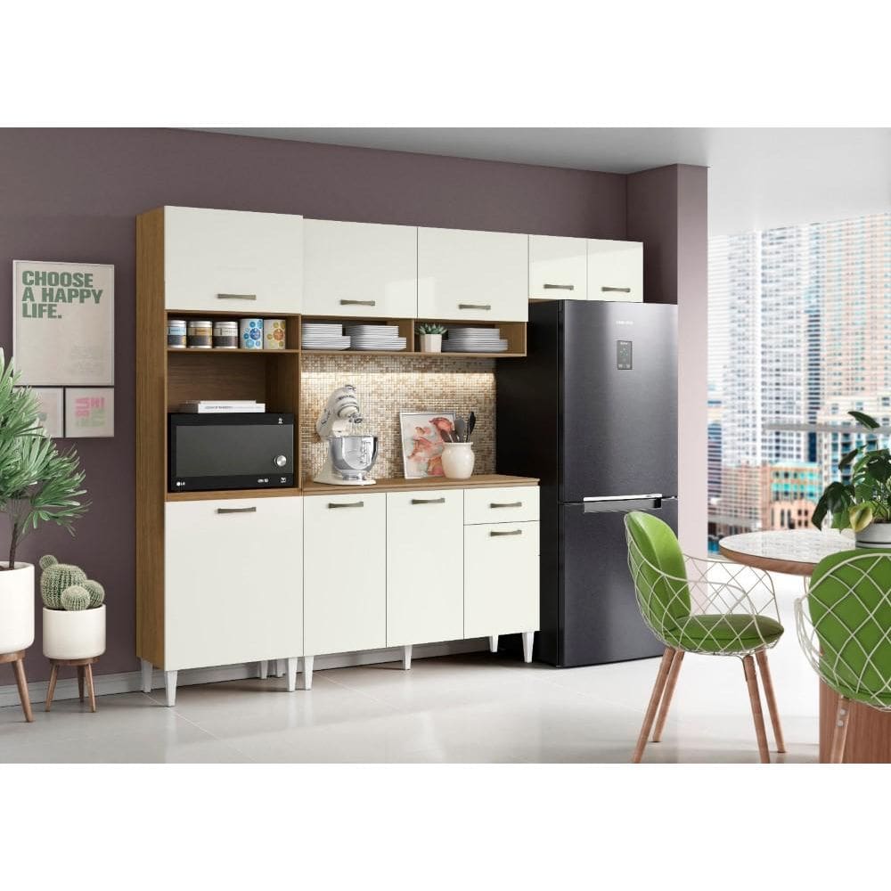 Cozinha Compacta + Balcão Aurora  Atacama Off White - Aramóveis