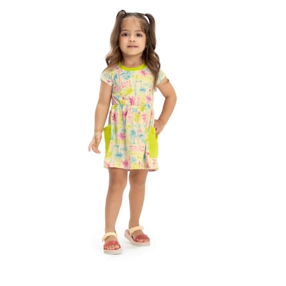Vestido manga curta canelado estampado Have Fun