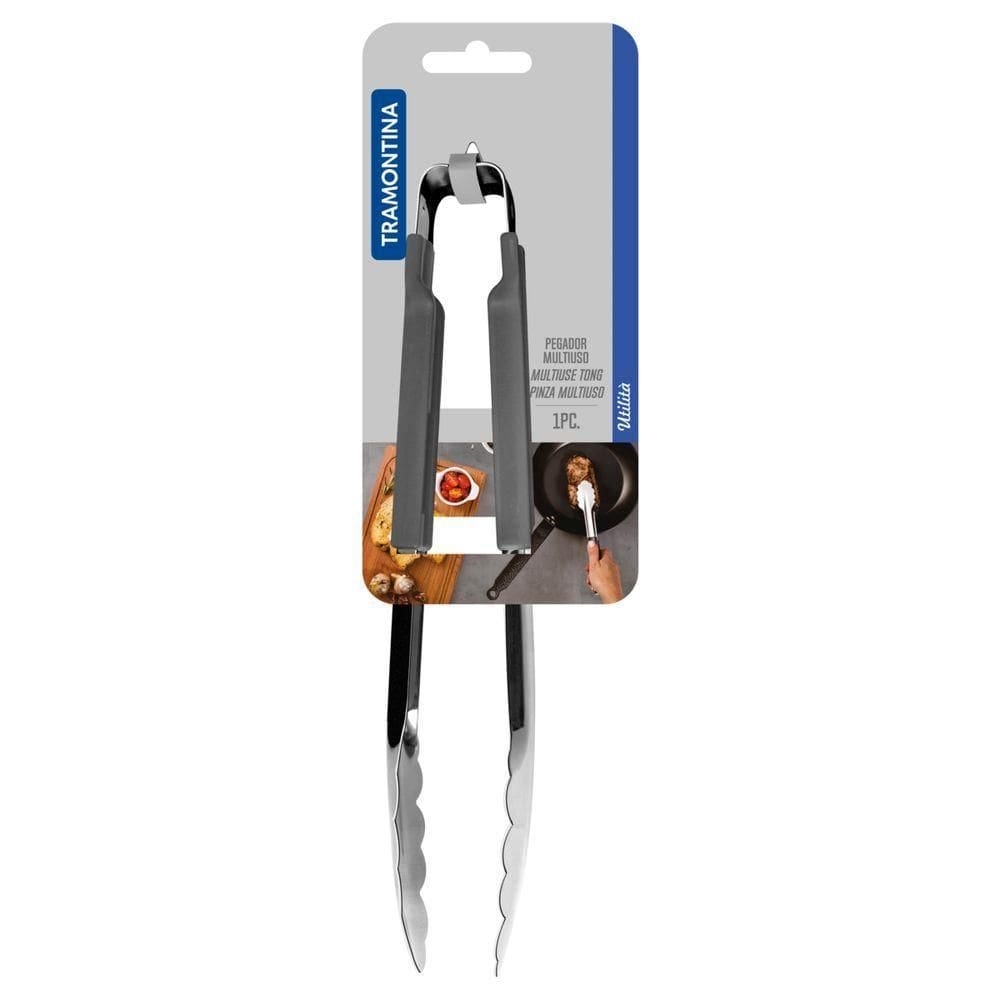 Pegador Tramontina Utilita Em Aço Inox Com Cabo Emborrachado Cinza 24 Cm