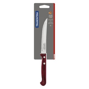 Faca Para Churrasco E Frutas Tramontina Com Lamina Em Aço Inox E Cabo De Madeira Vermelho 5"