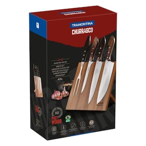 Jogo Para Churrasco Tramontina Com Laminas Em Aço Inox E Cabos Em Madeira Polywood Castanho 5 Peças