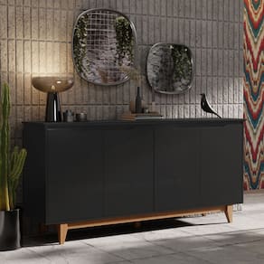 Buffet Aparador para Sala de Jantar Preto / Freijó 4 Portas Pés em Madeira Maciça