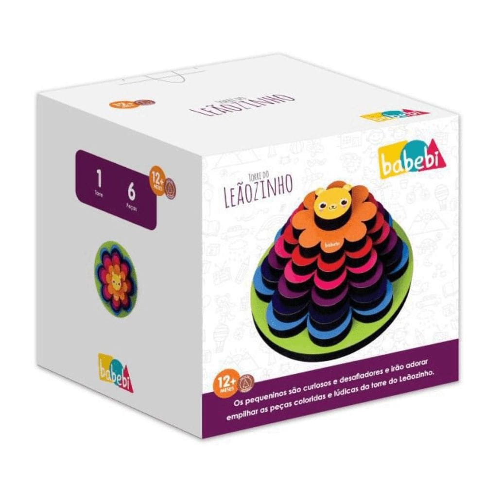 Torre Leãozinho - 6 Peças Coloridas - Madeira - 1,2 Anos