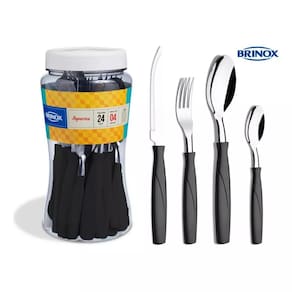 Faqueiro Brinox Itaparica Preto com 24 Peças em Aço Inox