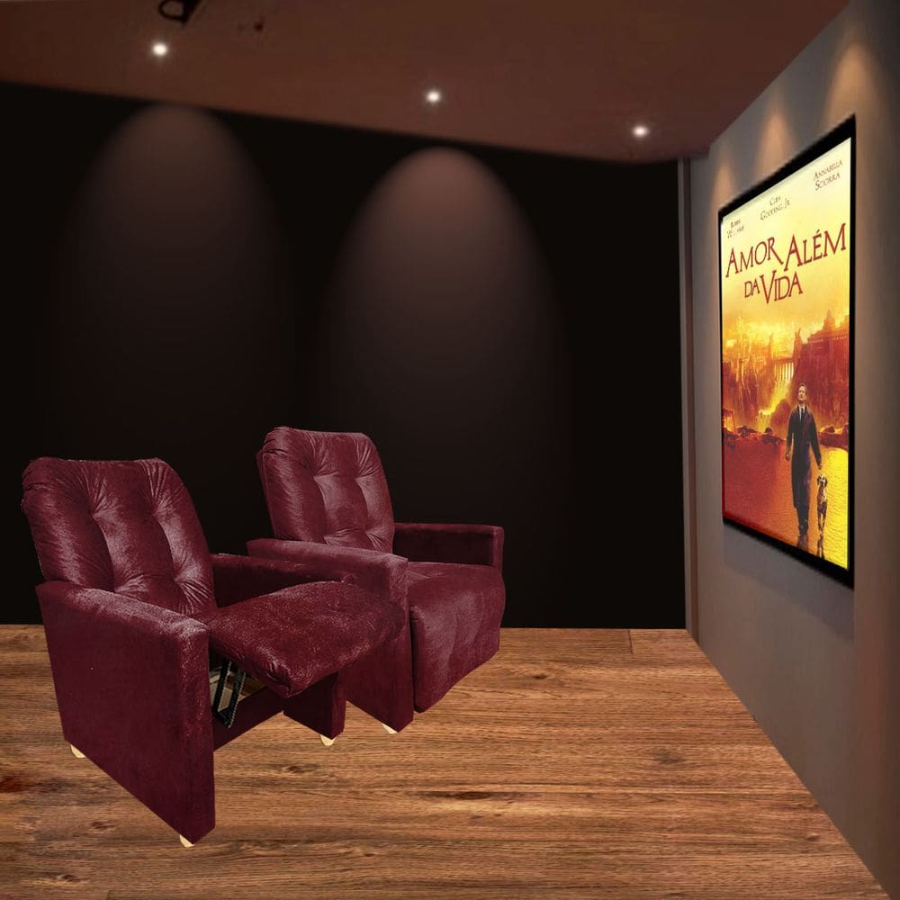kit Duas Poltronas Reclinavel Pra Sala de Cinema Premium Bordo