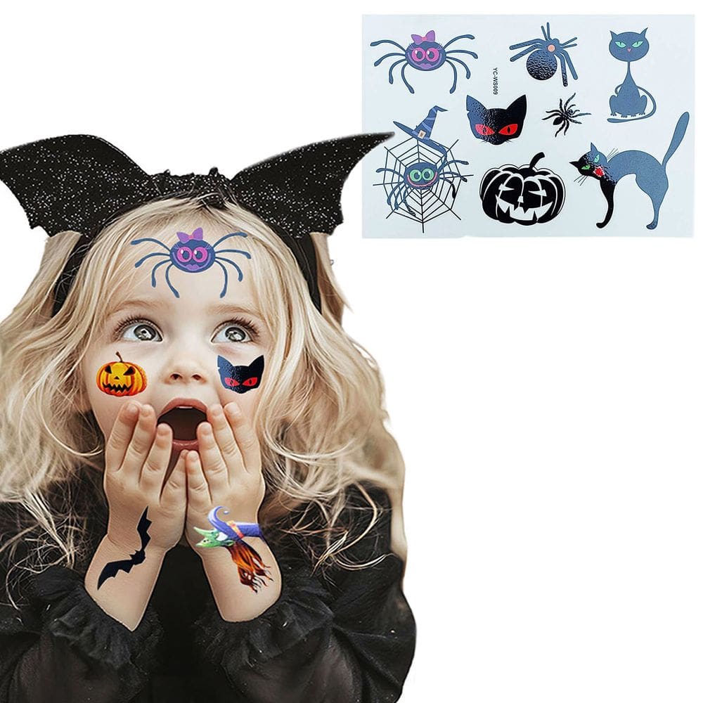 Maquiagem Adesiva para o Rosto Tatuagem Temporária Halloween - Kit 4 Cartelas