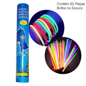 Pulseira Neon Colorida Brilha no Escuro Fluorescente Festa Balada - Tubo com 50 Peças