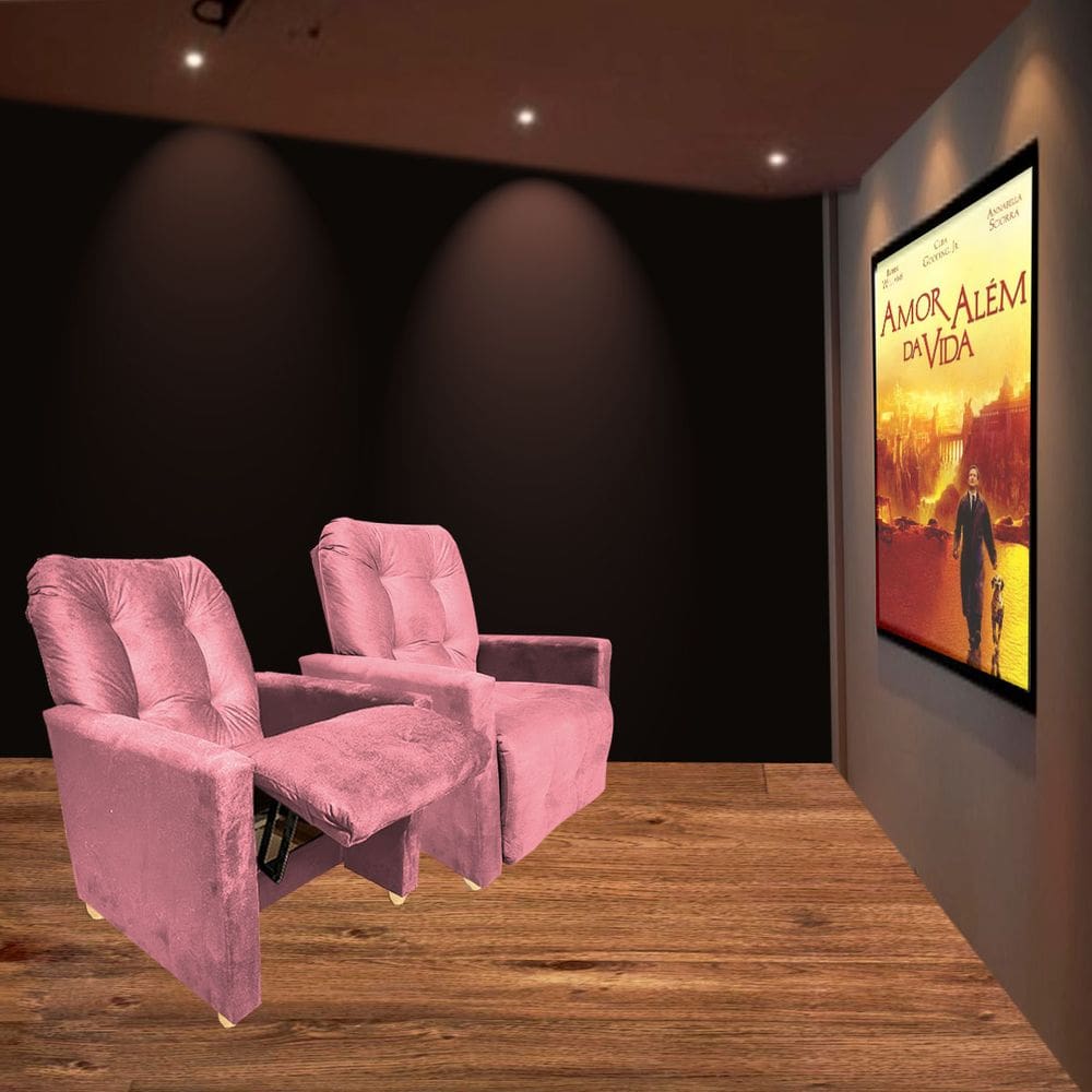 kit Duas Poltronas Reclinavel Pra Sala de Cinema Premium Rosa