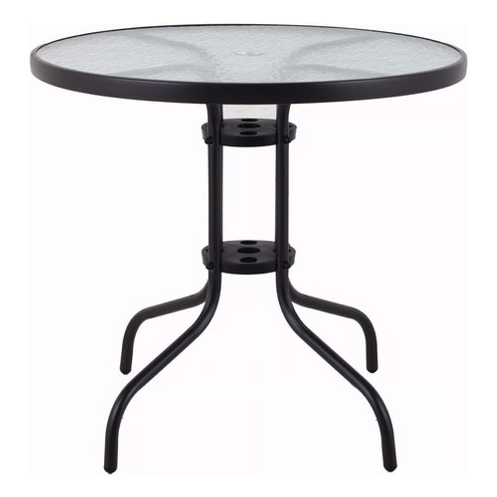 Mesa Redonda Aço Vidro 80x70cm Jardim Varanda - Home Deluxe